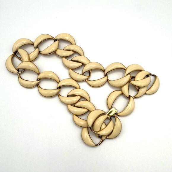 Vintage Napier Cream Enamel & Gold Tone Necklace | 16” | Signed Runway Look - Picture 6 of 9